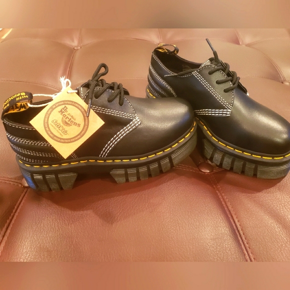 Dr. Martins AUDRICK WHITE STITCH LEATHER PLATFORM SHOES - Picture 1 of 9